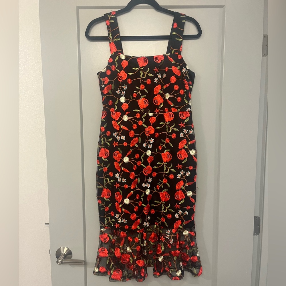 Vici Black and Red Floral Dress